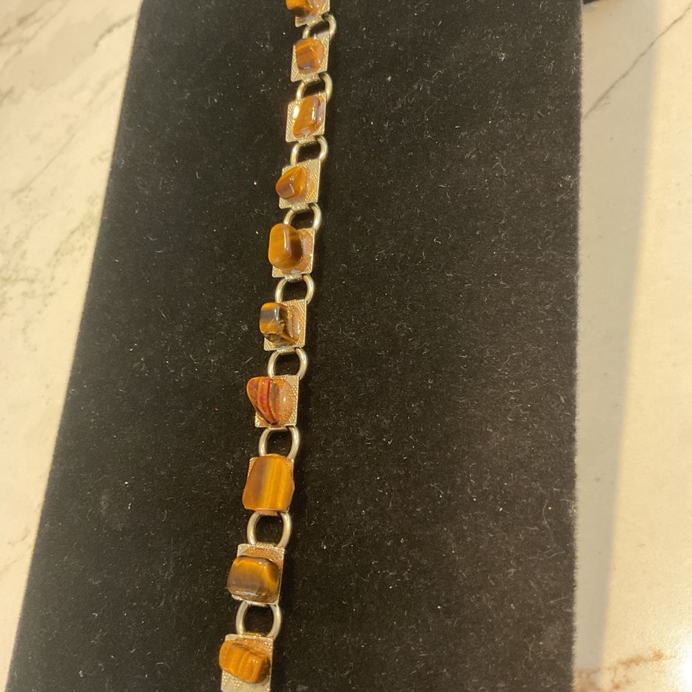Vintage Tiger Eye Stone Bracelet gold tone